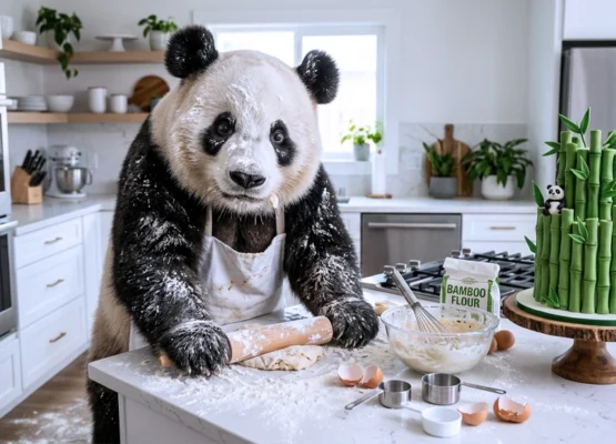 A funny scene of a panda