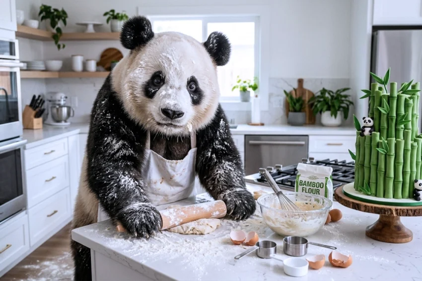A funny scene of a panda