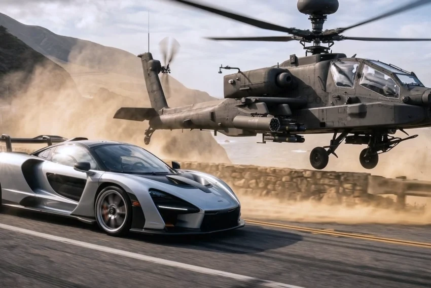 Car Overtake a Helicopter