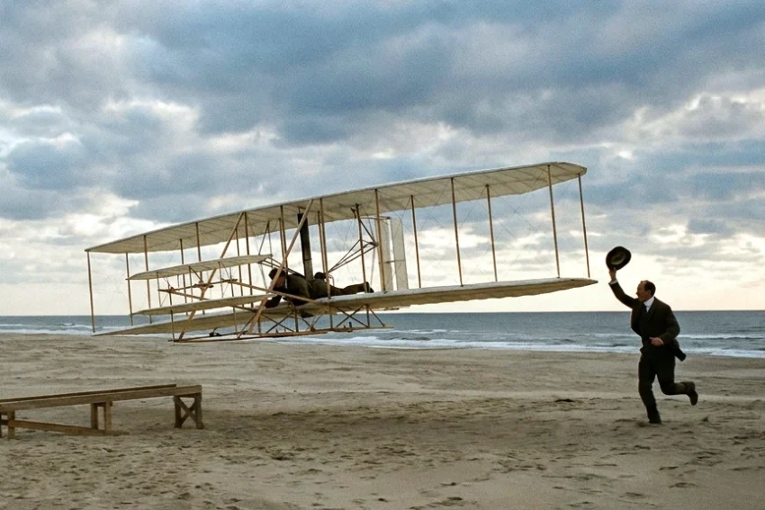 Wright brothers flying airplane
