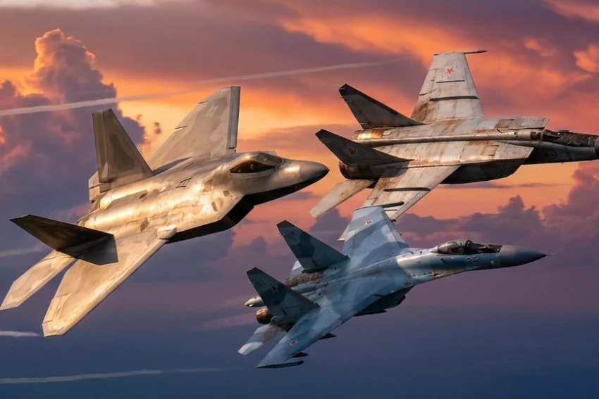 F-22 Raptor, a MiG-25 Foxbat,
